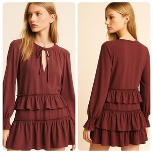 Free People Sz‎ Sm Midsummer Night Long Sleeve Ruffle Mini Dress Party RARE